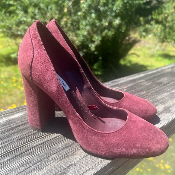 Massimo Dutti Italian Mauve Pink Suede Leather Block Heels Pumps Pristine - Picture 1 of 11